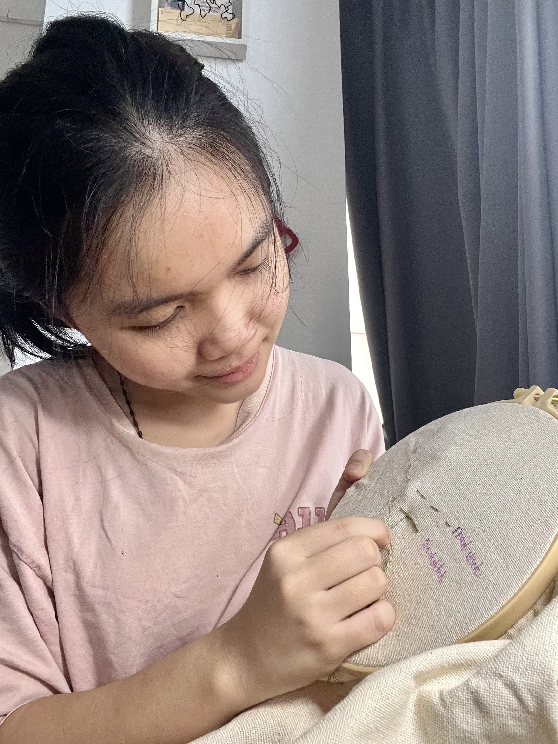Embroidering on a hoop