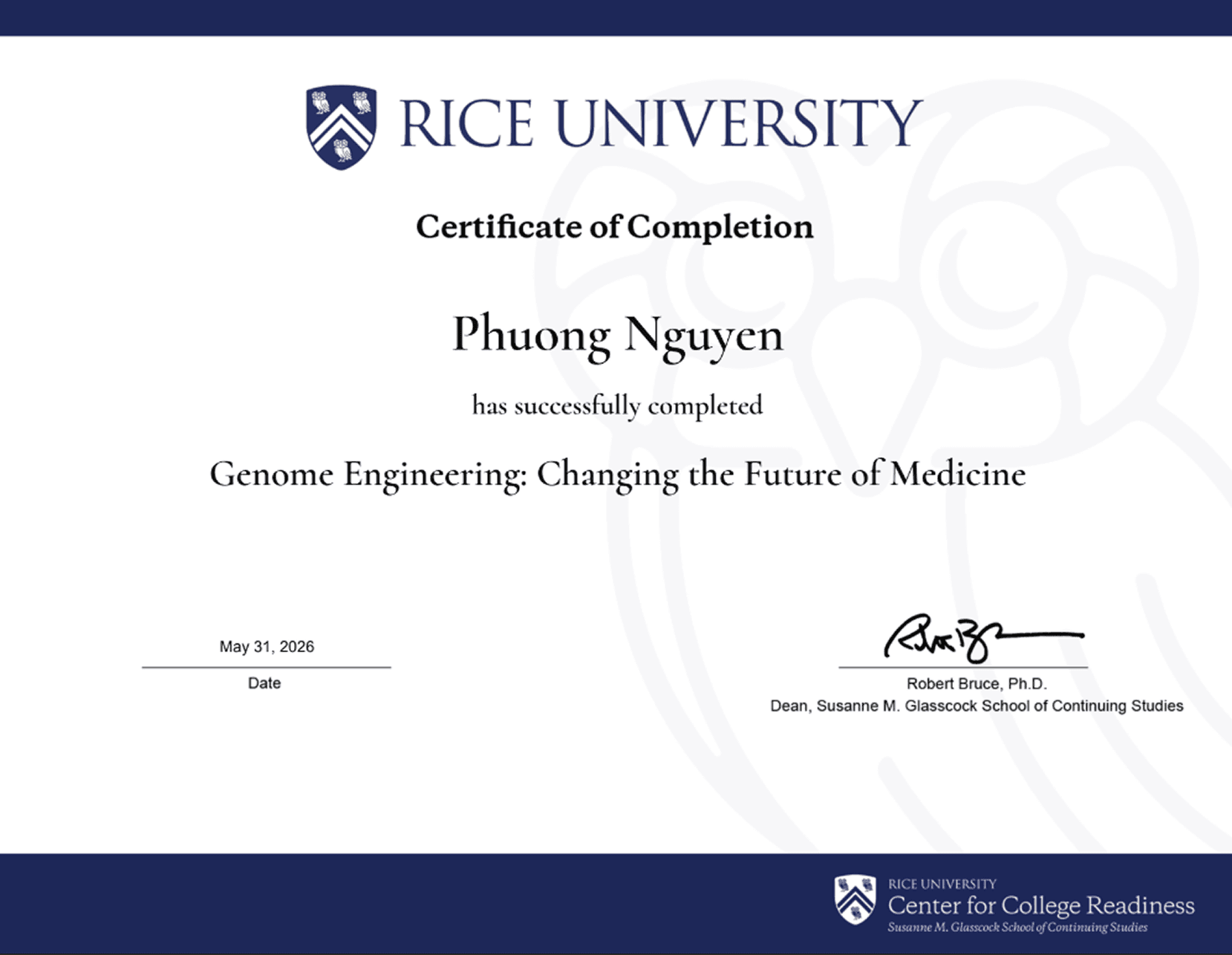 Rice University Certificate