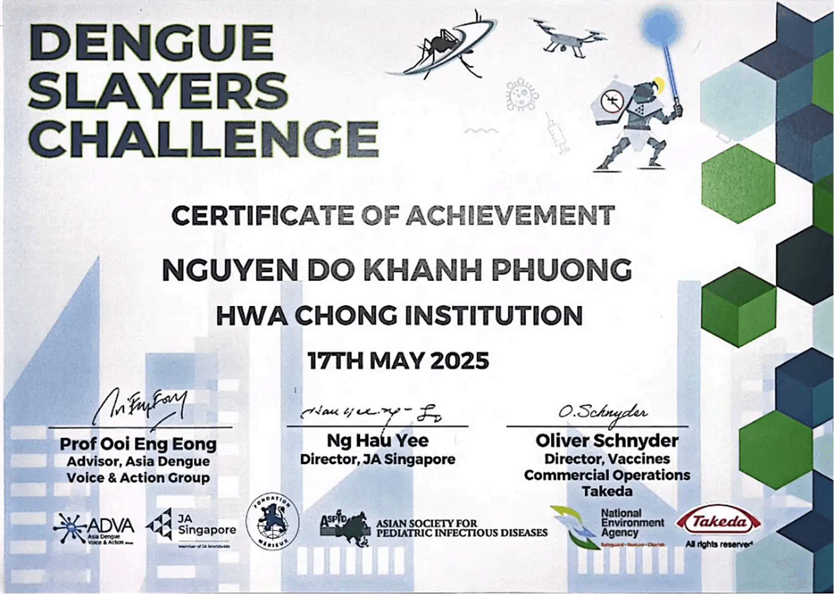 Dengue Slayers Certificate