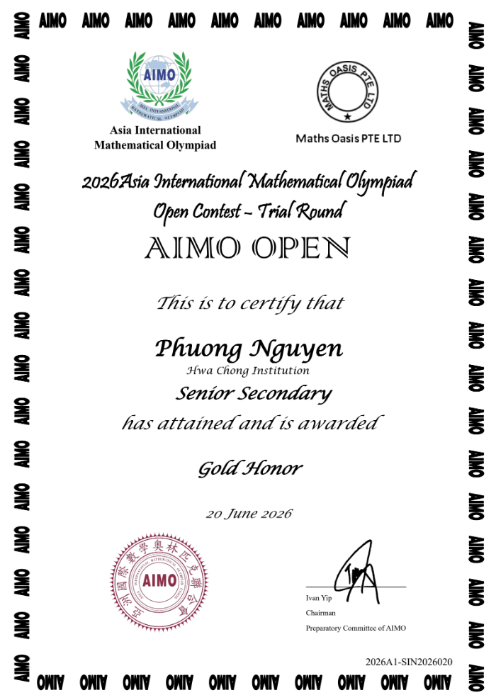 Gold Honor | Asia International Mathematical Olympiad National Round 2026