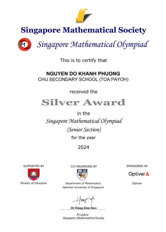 Silver Medal | Singapore Mathematical Olympiad | 2025