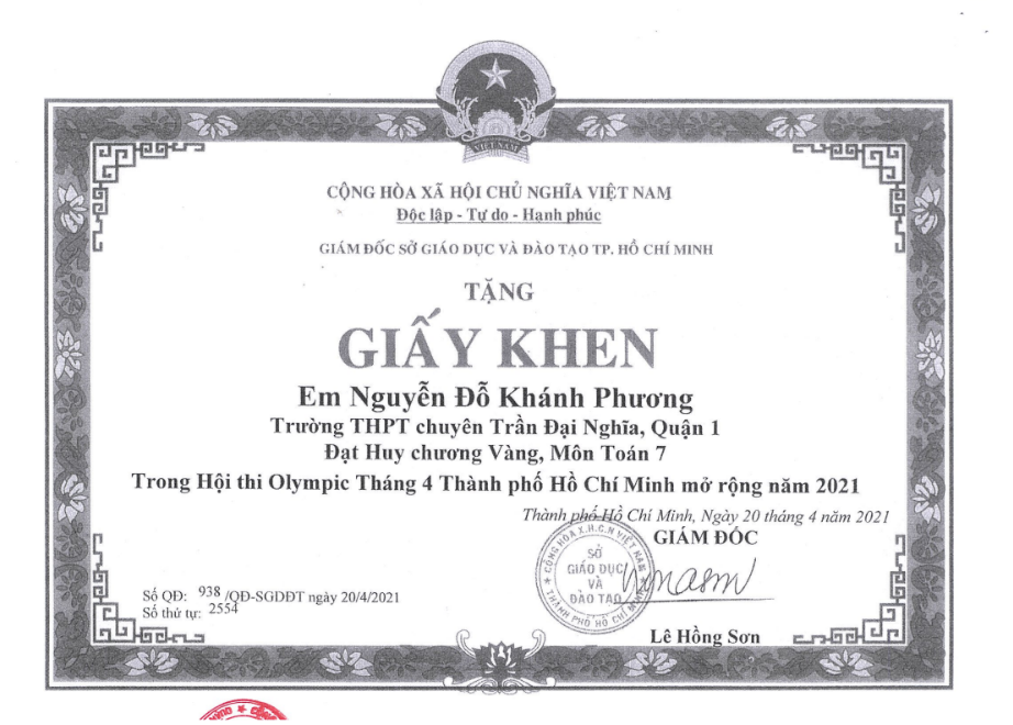 Gold | Ho Chi Minh City Mathematics Olympic Competition | 2021