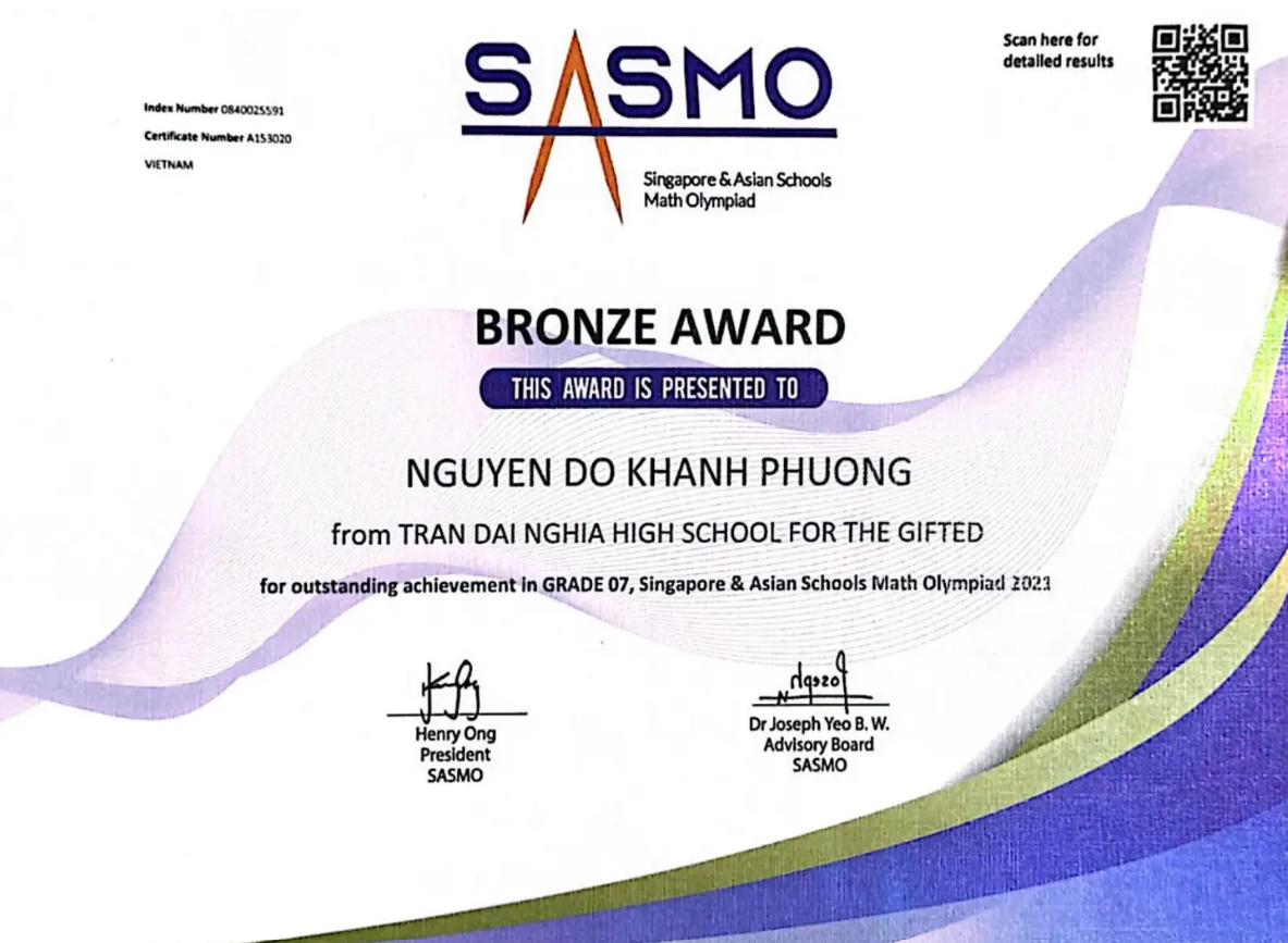 Bronze | Singapore and Asian Schools Math Olympiad (SASMO) | 2021