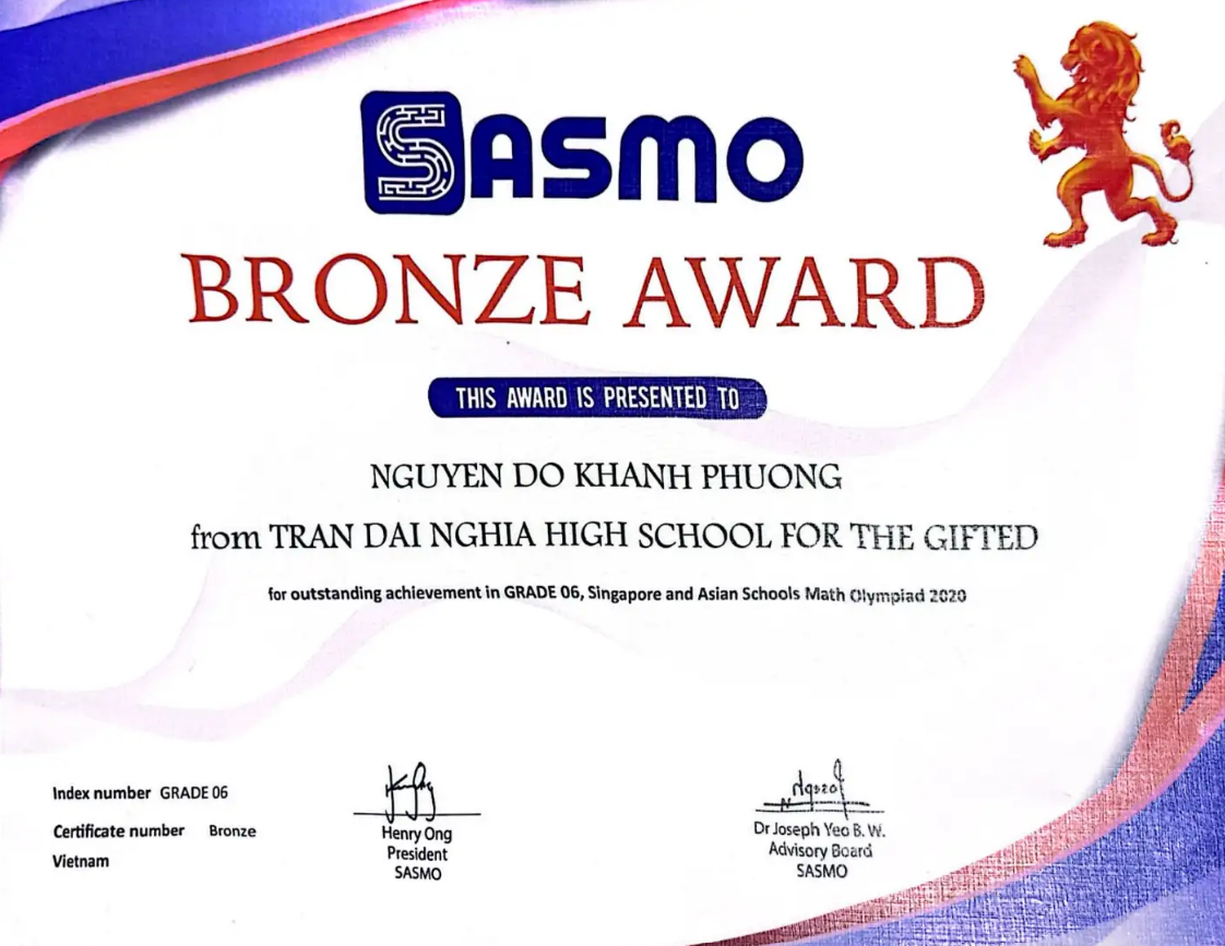Bronze | Singapore and Asian Schools Math Olympiad (SASMO) | 2020