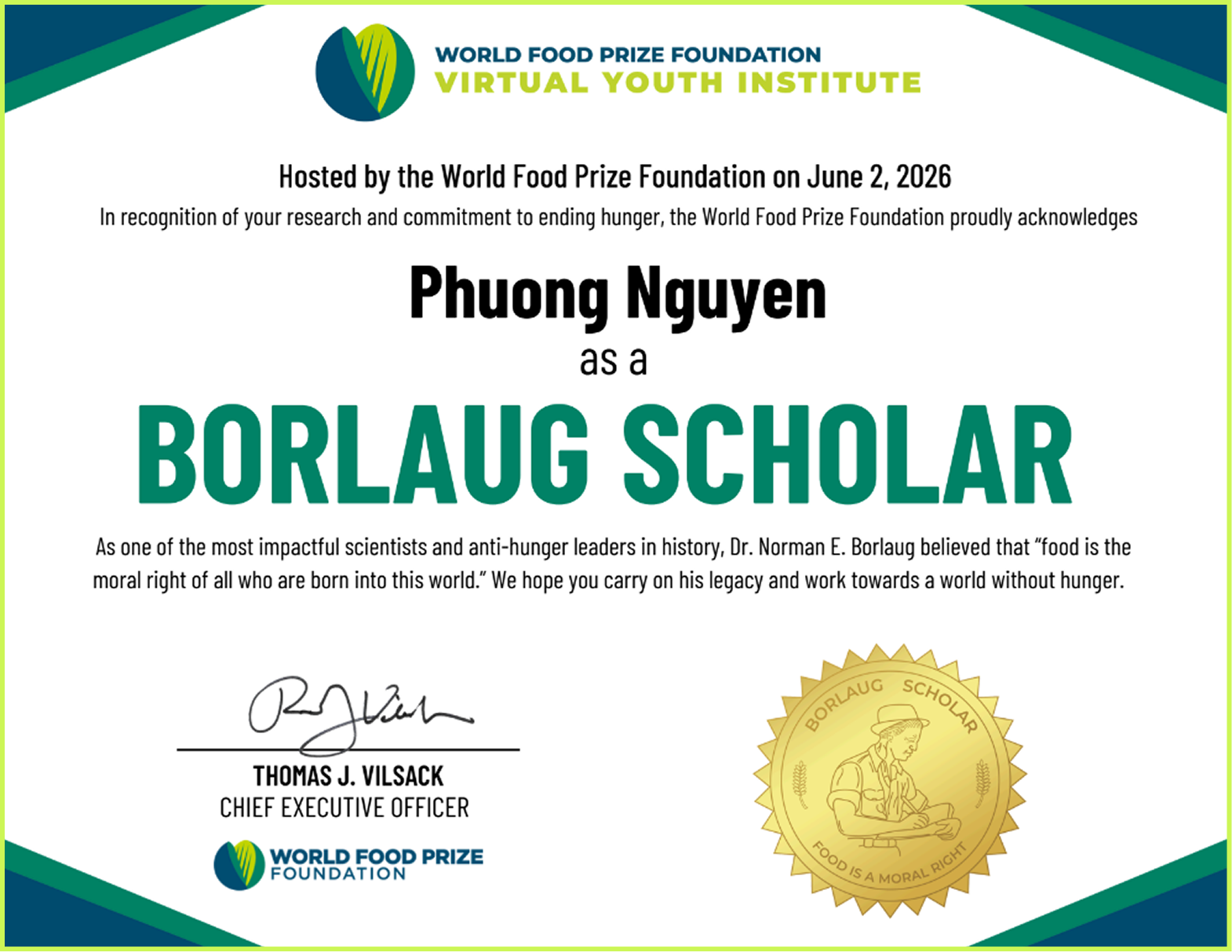 World Food Prize Foundation Borlaug
Scholar | 2026