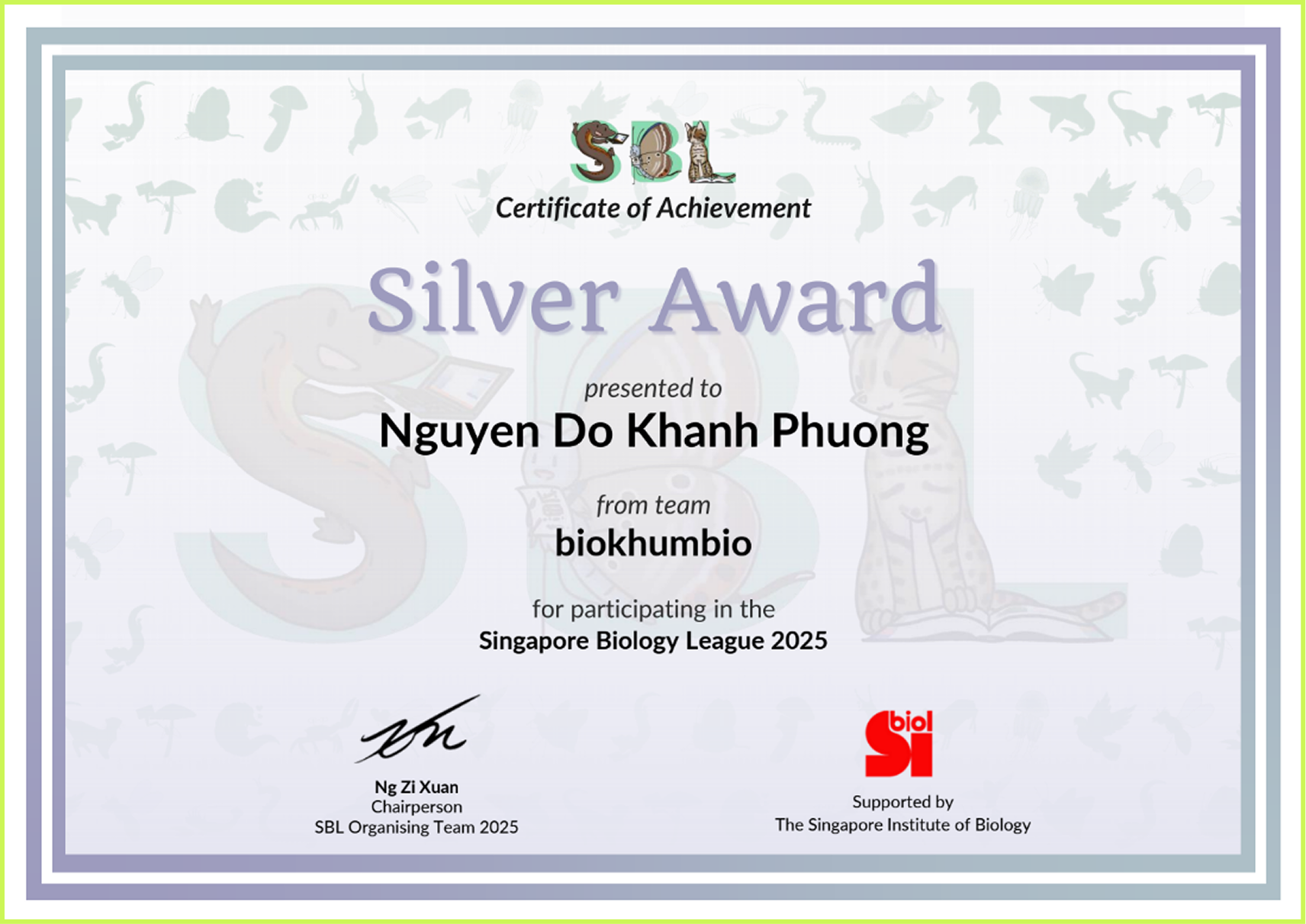 Silver Award
Singapore Biology League | 2025