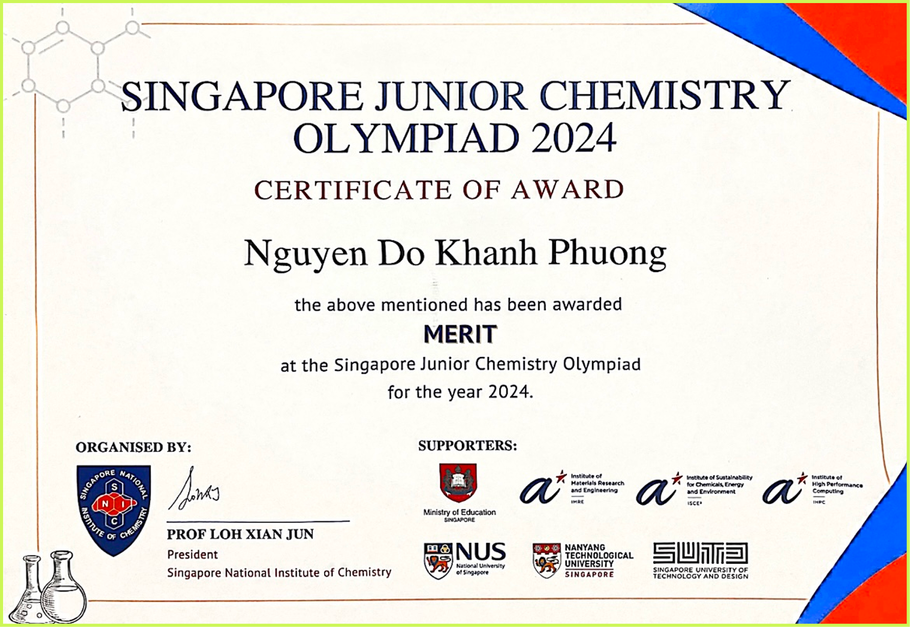Merit | Singapore Junior Chemistry Olympiad | 2024