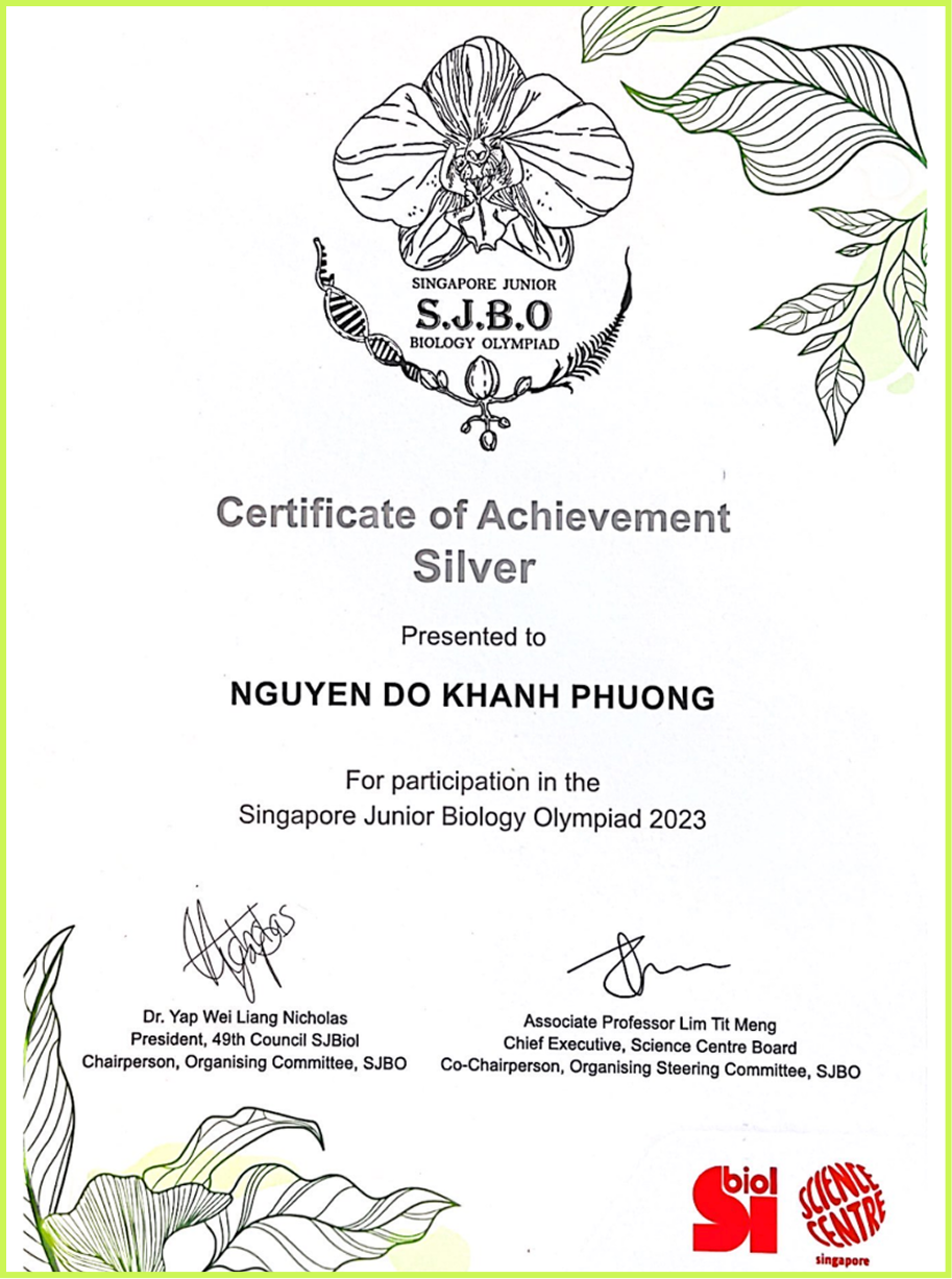 Silver | Singapore Junior
Biology Olympiad | 2023